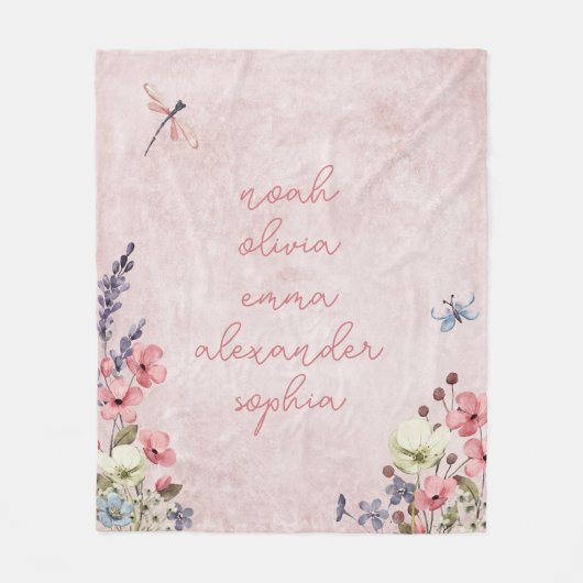 Gepersonaliseerde naam Keepsake Wildflower Roze Fleece Deken (Voorkant)
