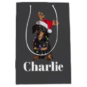 Gepersonaliseerde Naam Kerstdashond Hond Lichten Medium Cadeauzakje (Voorkant)
