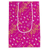 Gepersonaliseerde naam Kerstscript Pink Faux Gold Medium Cadeauzakje (Achterkant)