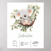 Gepersonaliseerde naam koala kinderkamer kunst pri poster (Voorkant)