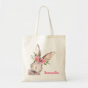 Gepersonaliseerde naam konijntje konijn meisje roz tote bag