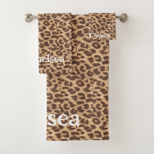 Gepersonaliseerde naam Leopard print badhanddoek s Bad Handdoek
