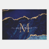 Gepersonaliseerde Naam Letter Navy Blauw Goud Marm Inpakpapier Vel (Voorkant 2)