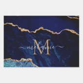 Gepersonaliseerde Naam Letter Navy Blauw Goud Marm Inpakpapier Vel (Voorkant 3)