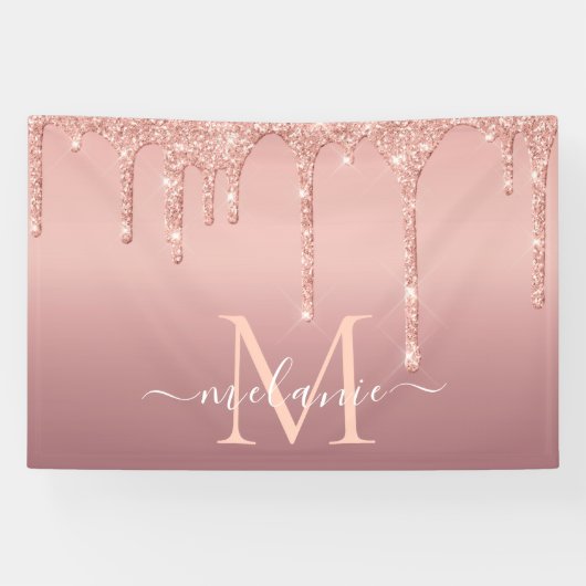 Gepersonaliseerde Naam Letter Roos Gouden Glitter  Spandoek (Horizontaal)