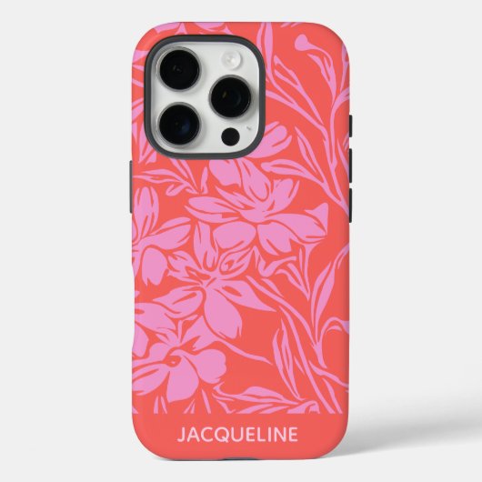 Gepersonaliseerde naam Levendig Roze Rode Bloemen Case-Mate iPhone Case (Achterkant)
