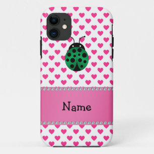 Gepersonaliseerde naam lieveheersbeestje roze hart iPhone 11 hoesje