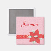 Gepersonaliseerde Naam Magneet - Rood lint en bloe (Voorkant / Achterkant)