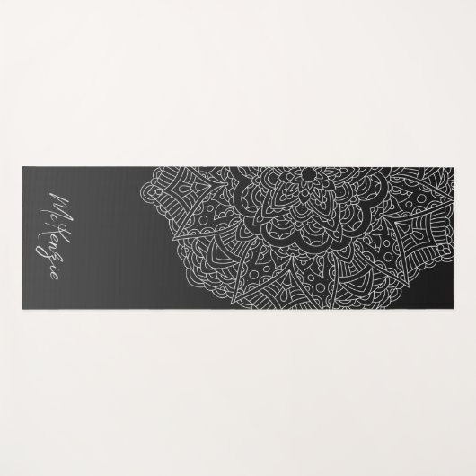 Gepersonaliseerde naam Mandala Modern Zwart Wit Yogamat (Voorkant (horizontaal))