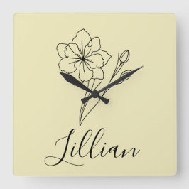 Gepersonaliseerde naam March jonquil Geboortebloem Vierkante Klok