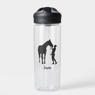 Gepersonaliseerde Naam Meisje met Paard in zwarte Waterfles