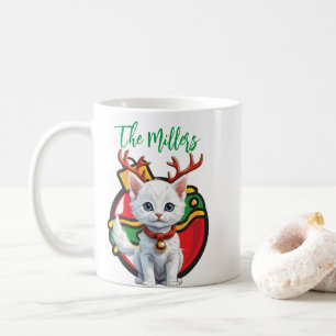 Gepersonaliseerde naam Merry Christmas Cat koffie  Koffiemok
