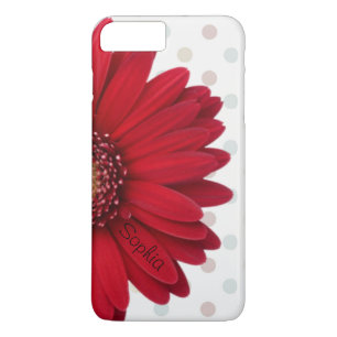 Gepersonaliseerde naam met rode madelief stippen iPhone 8 plus / 7 plus hoesje