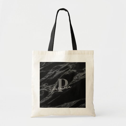 Gepersonaliseerde naam met trendy marmer zwart tote bag (Voorkant)