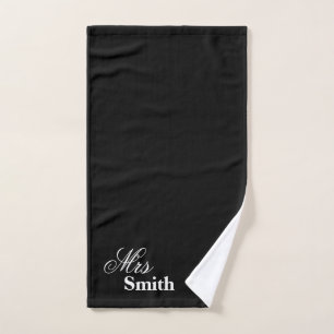 Gepersonaliseerde naam mevrouw Smith White Black Handdoek