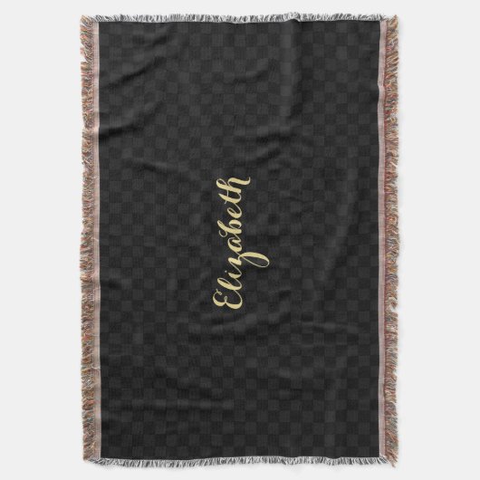 Gepersonaliseerde naam Modern Black Check Pattern Deken (Voorkant Verticaal)