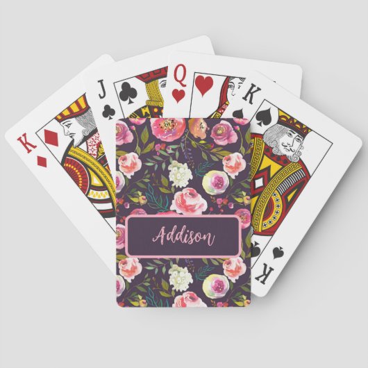 Gepersonaliseerde naam Modern Boho Floral monogram Pokerkaarten (Achterkant)
