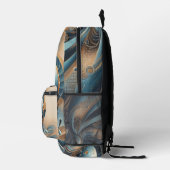 Gepersonaliseerde naam Modern Fractal Blauw Goud C Bedrukte Rugzak (Rechts)