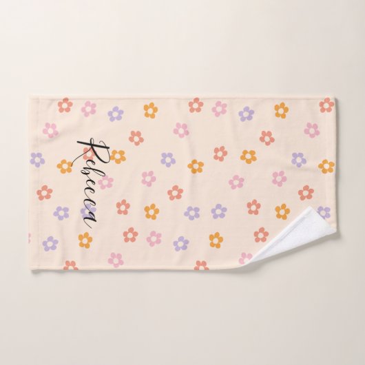 Gepersonaliseerde naam Modern gekleurd daisy patro Bad Handdoek (Handdoek)