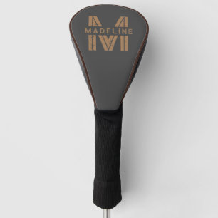 Gepersonaliseerde naam Modern Retro Zwart Monogram Golfheadcover