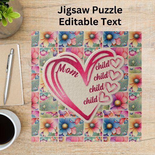 Gepersonaliseerde naam Moeder Kinder bloemen overa Legpuzzel