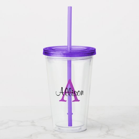 Gepersonaliseerde naam Monogram Acrylknol Tumbler Acryl Drinkbeker (Voorkant)