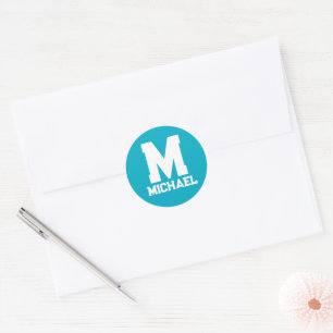 Gepersonaliseerde naam Monogram Blue Logo Ronde Sticker