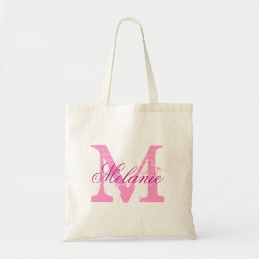 Gepersonaliseerde naam monogram canvas tas in roze (Voorkant)