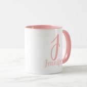 Gepersonaliseerde naam Monogram Elegant Roze Scrip Mok (Voorkant rechts)