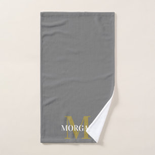Gepersonaliseerde naam Monogram grijs Handdoek