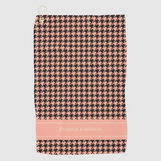 Gepersonaliseerde naam Monogram Perzik Houndstooth Golfhanddoek (Voorkant)