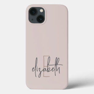 Gepersonaliseerde naam Monogram roze iPhone 13 Hoesje