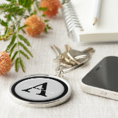 Gepersonaliseerde naam Monogram Silver Metallic Bu Sleutelhanger (Zijkant)