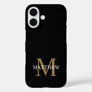 Gepersonaliseerde naam Monogram zwart iPhone 16 Hoesje