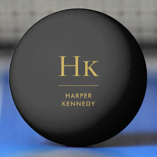 Gepersonaliseerde naam Monogram Zwart Goud Pingpongballen
