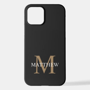 Gepersonaliseerde naam Monogram zwart iPhone 12 Hoesje