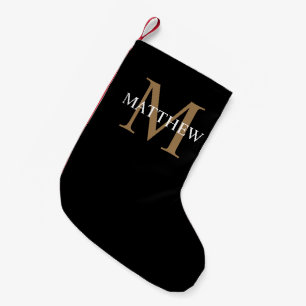 Gepersonaliseerde naam Monogram zwart Kleine Kerstsok