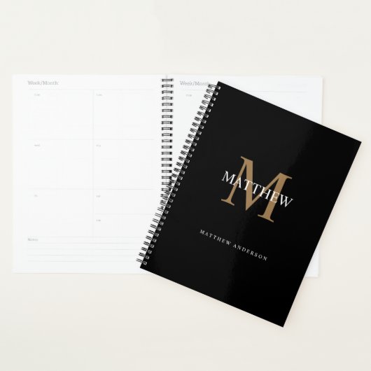 Gepersonaliseerde naam Monogram zwart Planner (Display)