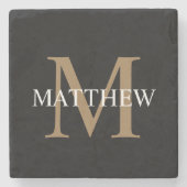 Gepersonaliseerde naam Monogram zwart Stenen Onderzetter (Voorkant)