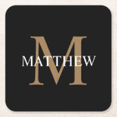 Gepersonaliseerde naam Monogram zwart Vierkante Kartonnen Onderzetter (Voorkant)