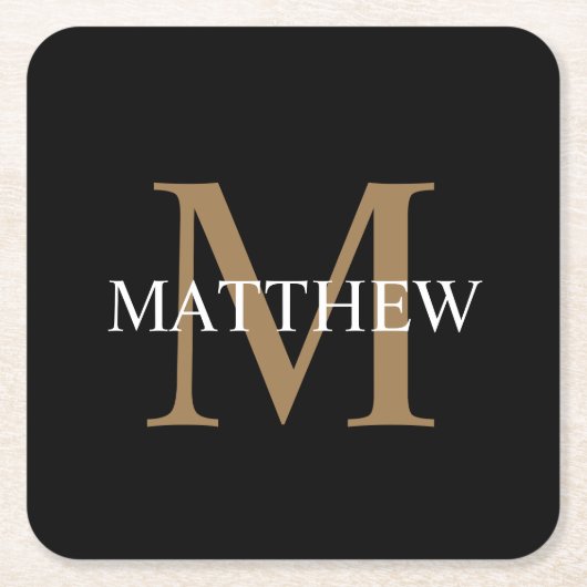 Gepersonaliseerde naam Monogram zwart Vierkante Kartonnen Onderzetter (Voorkant)