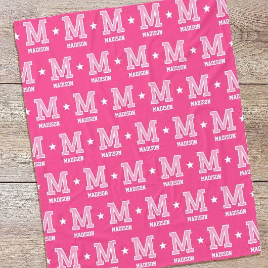 Gepersonaliseerde naam Monogrammed Star Pink Fleece Deken