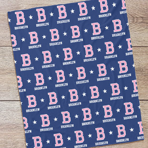 Gepersonaliseerde naam Monogrammed Star Pink Navy Fleece Deken