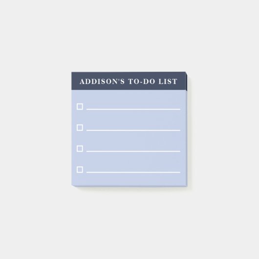 Gepersonaliseerde naam Navy Blue to do list Post-it® Notes (Voorkant)