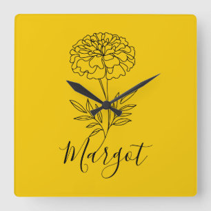 Gepersonaliseerde naam Oktober Marigold Geboortebl Vierkante Klok