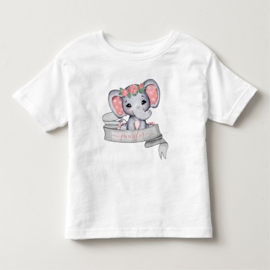 Gepersonaliseerde Naam Olifant Baby Meisje Custom  Kinder Shirts (Voorkant)