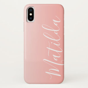 Gepersonaliseerde naam Ombre Peach roze plain iPhone X Hoesje