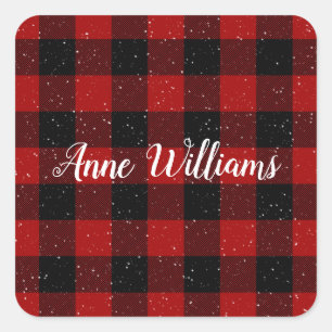 gepersonaliseerde naam op buffalo plaid vierkante sticker