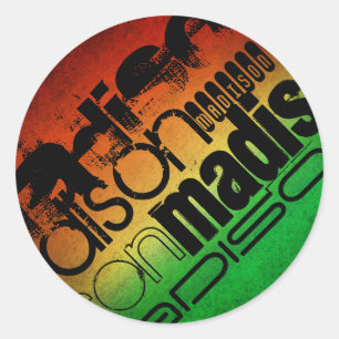 Gepersonaliseerde naam op Neon Sinaasappel Geel &  Ronde Sticker