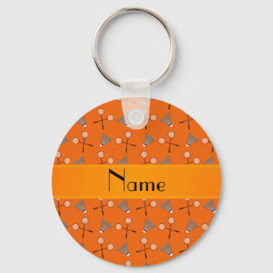 Gepersonaliseerde naam oranje badminton patroon sleutelhanger